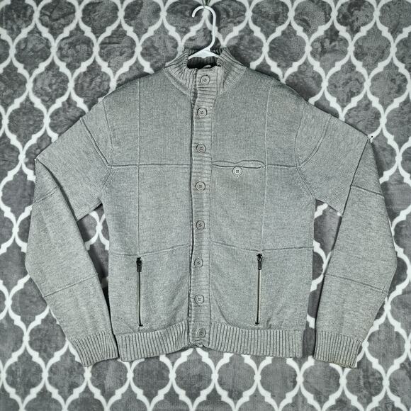MG Black Label Sweater Jacket Men Size Small Gray Quilted Knit Button Zip - Picture 2 of 9